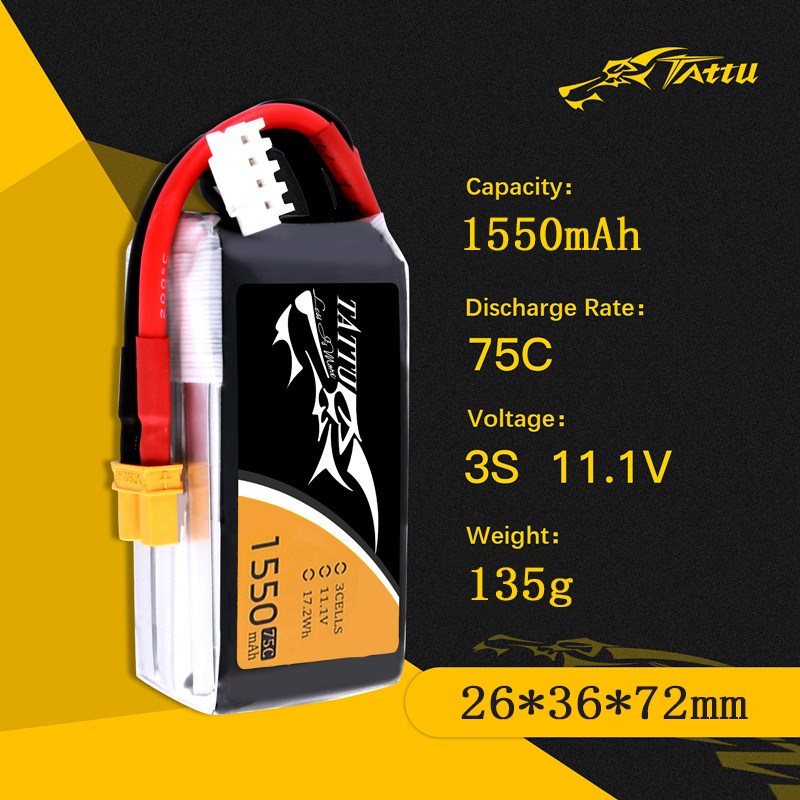 TATTU 3S 11.1V 1550mAh 75C LiP - огляд і ціна Drone Battery Li-Ion